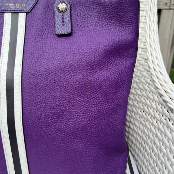 Henri Bendel Purple Tote with White and Brown Stripes - Picture 3 of 15